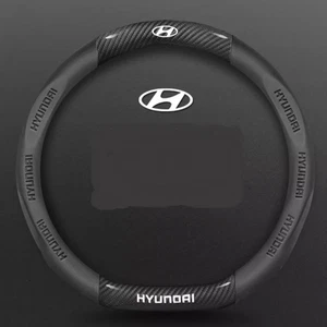 15" PU Leather+Carbon fiber Steering Wheel Cover For 1990-2025 Hyundai All Cars - Picture 1 of 12