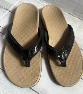 Vionic Cassandra Sandals Women's Size 9 Black Leather Orthotic Flip Flops - Picture 1 of 8