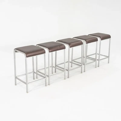 2010 Norman Foster for Emeco 20-06 Stool with Brown Leather Seats 3x Available - Image 1 of 4