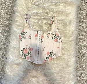 White/Pink Floral Corset Top Size:L fit M - Bild 1 von 1