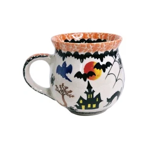 Polnische Keramik Blase Becher Halloween Boleslawiec Spinne Spukhaus Geist 12 Oz - Bild 1 von 10