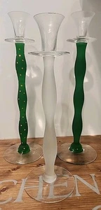 Set of 3 Orrefors Anne Nilsson CELESTE Green & Gold Candle Holders - Picture 1 of 12