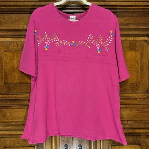 Chali Shirt Womens Medium Embroidered Floral Short Sleeve Boho Cotton Mexico Top - Picture 1 of 8