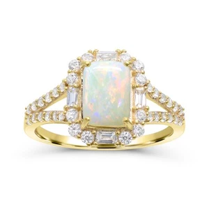 10K Yellow Gold Opal and White Zircon Ring Size 7 for Women - Picture 1 of 2