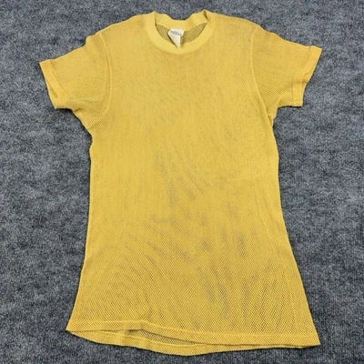 1970s Vintage Devknit Mesh Fishnet Knit Net Top Yellow Shirt Large (Fit S/M?) - Image 1 of 4