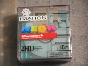 10 Imation Floppy Diskettes, New In Box, 2HD. 3.5" 1.40MB, Neon Disk. - Photo 1/2
