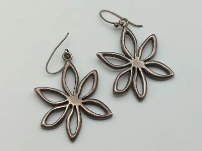 Brincos pendurados florais de prata esterlina 0,925 oxidados com barra pesados 21 gramas  - Imagem 1 de 4