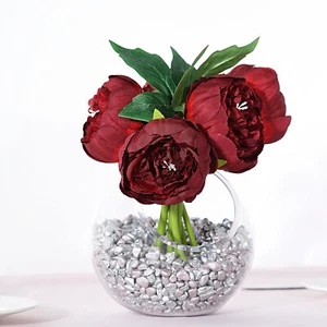 BURGUNDY 10" Silk Artificial Peony Flowers Bouquet Arrangement Party Wedding - Picture 1 of 7