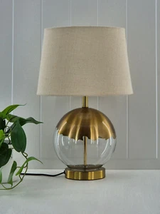 Glass Sphere Table Lamp Contemporary Bedside Nightstand Lamp With Gold Base - Picture 1 of 7
