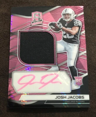 Josh Jacobs RC 2019 SPECTRA PRIZM Auto Patch Neon Pink 8/25 RAIDERS REFRACTOR - Image 1 of 2