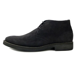 Herrenschuhe Stiefeletten 46 Echtes Leder Gämse Dunkelgrau Made IN Italy - Picture 1 of 4