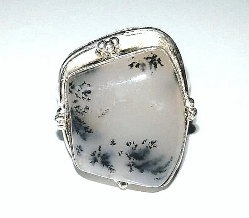 ANELLO DONNA ARGENTO MASSICCIO 925 CON AGATA DENDRITICA, REGALO ANELLO DI DESIGN - Immagine 1 di 4