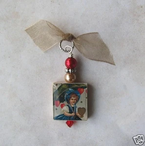 Raining Hearts Pendant Umbrella Valentine Girl Red Heart VTG Altered Charm - Picture 1 of 1