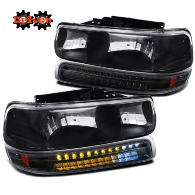 99-02 Silverado 00-05 Suburban Tahoe 黑色车头灯 + LED 转向信号保险杠 — 第 1/4 张图片