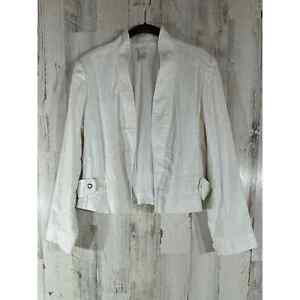 Chicos Linen Blend Jacket Size 1 Medium White Cropped Back Elastic Lined