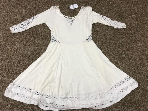 OFF WHITE Abito bianco nuovo con etichette Free People F017Z898 To the Point Snow Off con inserto all'uncinetto