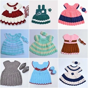 Baby Girls Woolen Handmade with Premium Knitting Wool Party Wear Frock - Picture 1 of 11