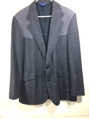 Pendleton Traje Occidental Chaqueta Gris Tweed Lana Codo Parches talla abajo Foto 1 de 3