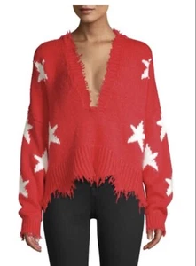 Suéter Wildfox Red Palmetto Distressed Stars NUEVO MEDIANO Recortado V - Imagen 1 de 6