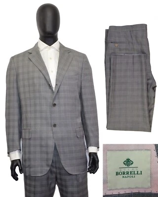 PVP3250 $ Excelente Traje Para Hombre Luigi Borrelli Napoli 46US/UK 56IT Gris Cuadros Lana Seda Foto 1 de 4