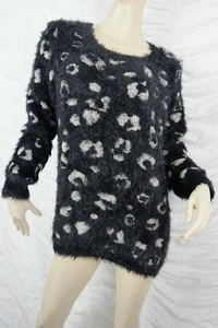 PINGPONG black beige leopard animal print fluffy knit jumper sweater size XL EUC - Picture 1 of 5