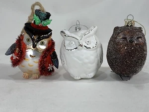 3 Glass Christmas Owl Ornaments 3" - 4" PLEASE READ - Picture 1 of 11