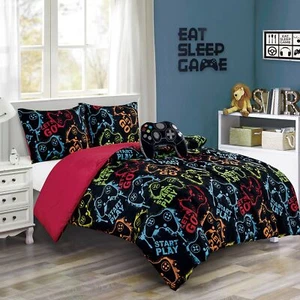 Gamer Bedding Video Games Kids Teens Boys Comforter Set w/ Gamepad Throw Pillow - Picture 1 of 12