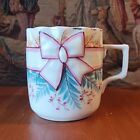 Porcelain Ruffle Pink Bow Blue Floral Painted White Mustache Guard Cup Victorian