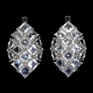 Orecchini In Argento Sterling 925 Quadrati Con Acquamarina Blu Gemma 5x3mm - Foto 1 di 11
