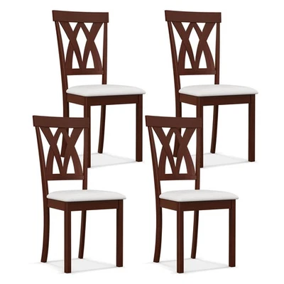 Armless Dining Chairs Set of 4 w/ Rubber Wood Frame Elegant Hollowed Backrest - Image 1 of 4