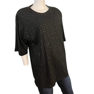 Almohadilla de hombro negra de gran tamaño vintage Exotica años 80 lentejuelas superior M - Imagen 1 de 7