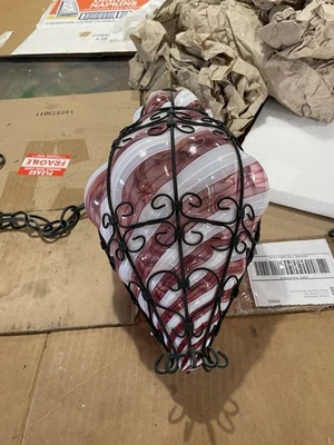 Lámpara vintage hecha a mano de vidrio artístico soplado enjaulado rosa/blanco agrietado Foto 1 de 4