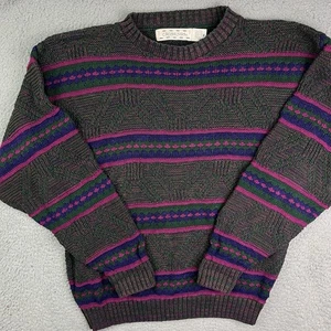 Vintage 90s Crossings Geometric Knit Grandpa Sweater USA Made Coogi Like Sz M - Picture 1 of 5