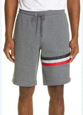 全新带标签 Moncler 男式三色条纹纯色灰色百慕大短裤灰色 S 码 — 第 1/4 张图片
