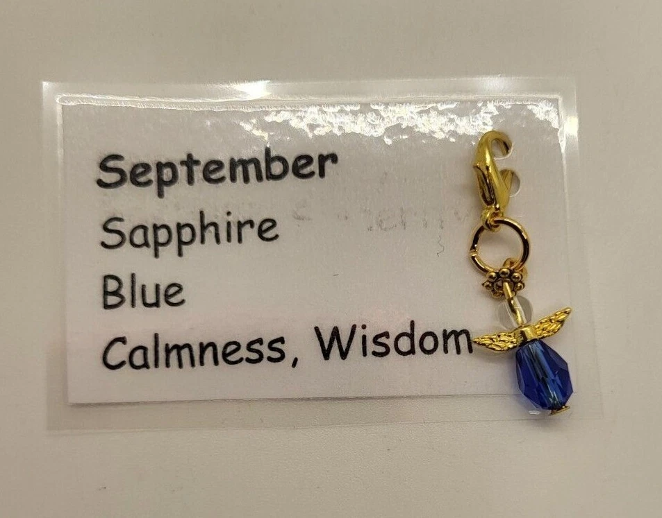 Berloque/puxador com zíper de pedra do nascimento anjo da guarda setembro; safira; feito à mão; GP SP - Imagem 1 de 1