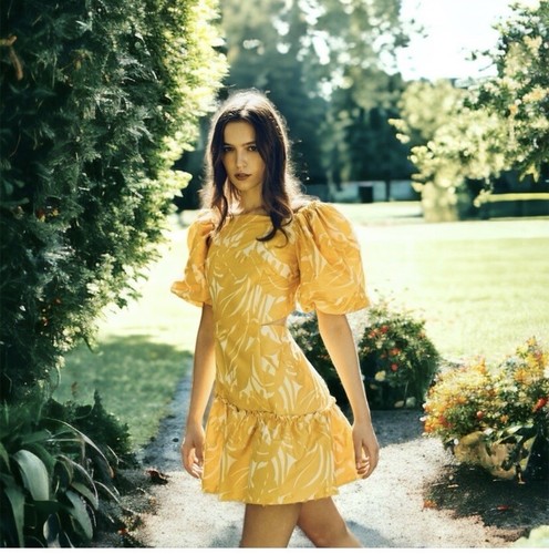 VALENTINO NUOVO $595 Mini Abito Valentina Shah Dolcevita in Giallo Limone Jacquard M L