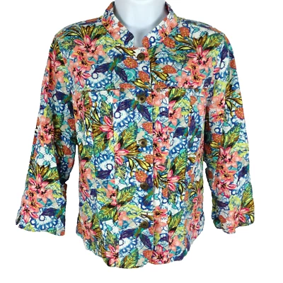 Christopher & Banks Petite Mujer Talla S Multicolor Mezcla Lino Floral Blazer Usado en Excelente Condición Foto 1 de 4