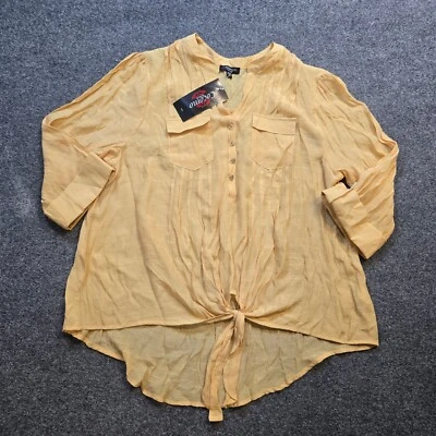 Top Cocomo Mujer 2X Amarillo Plisado Corbata Cintura Manga 3/4 Transparente Informal Carrera Foto 1 de 4