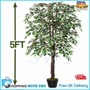Planta artificial alta 5 pies ficus grande falso árbol tropical decoración interior exterior Reino Unido - Imagen 1 de 12