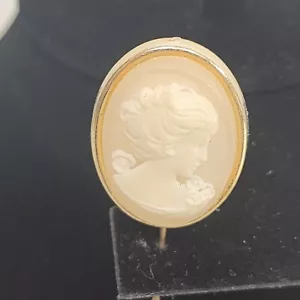 Oval Cameo Stick Pin White on Pink Gold Tone 3" Long 1" x 0.75" Cameo Vintage - Picture 1 of 9