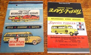 2 DIFFERENT MATCHBOOK COVERS SUPERIOR COACH SCHOOL BUS CIRCA 1951 - Picture 1 of 2