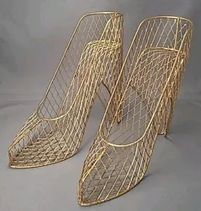 Gold Color Wire Mesh Basket High Heel Shoes - Picture 1 of 15