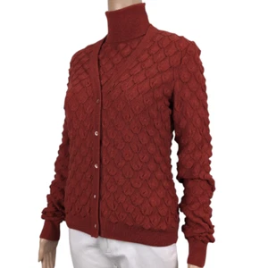 Moschino Aeffe Spa Womens Cardigan with Turtle Neck 100% Virgin Wool Rust Red 10 - Picture 1 of 16