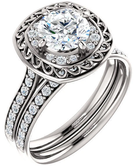 Anillo de compromiso de boda de oro blanco de 14 k redondo total de 1,26 quilates con halo G SI1 Foto 1 de 1