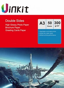 A3 Double Sides Glossy Inkjet Paper 300Gsm Thick Photo Paper 50sheets Uinkit - Picture 1 of 9