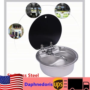 Stainless Steel RV Hand Wash Basin Kitchen Sink w/ Lid & Tap Caravan Camper Boat - Imagen 1 de 15