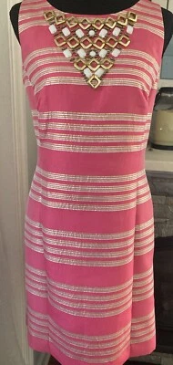 Lilly Pulitzer Glam 商务职业办公室女式粉色紧身连衣裙 4 码 — 第 1/4 张图片