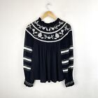 Maeve Anthropologie Winona Top Blouse Embroidered Black White Peasant Lace S