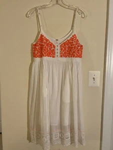 Vestido FREE PEOPLE XS ""Cloud Watching"" Gasa Blanca Naranja Bordado. India. Usado en excelente estado - Imagen 1 de 14