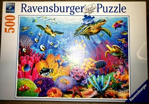 RAVENSBURGER 500 PIECE PUZZLE TROPICAL WATERS FISH CORAL TURTLES COLORFUL NICE! - Picture 1 of 1